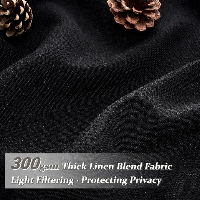 Black Viral Sheer Curtains 84 Inches Long for Living Room 2 Panels Set, Modern Pinch Pleat Textured Linen Bedroom Curtain Light Filtering Privacy Aesthetic Window Drapes for Ceiling Track 84 Inch Burg