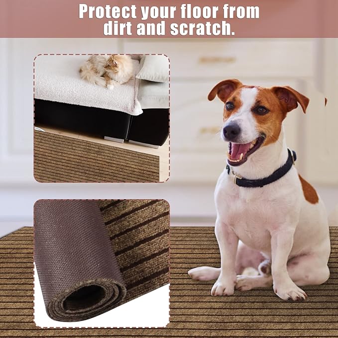 Runner Rug 4 ft x 18 ft Indoor/Outdoor Low Profile, Hallway, Kitchen, Patio, Deck Area, RV, Entryway, Garage, with Non-Slip Rubber Backing, Brown with Brown Stripe, Custom