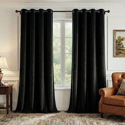 StangH Black Blackout Velvet Curtains 84 inches Long - Grommet Thermal Insulated Curtain Panels Chill Resist Keep Warm for Living Room, Black, W52 x L84 Inches, 2 Pieces