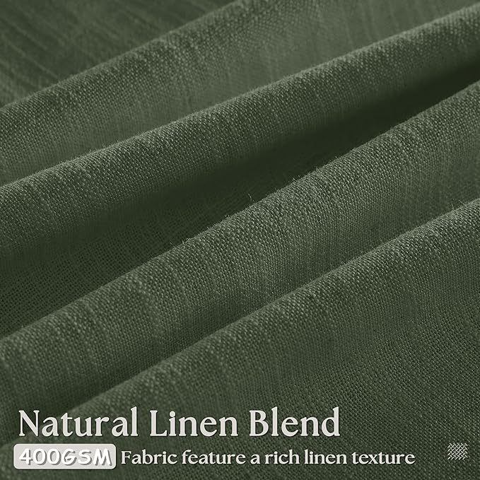 TWODRAPES Loden 120 Inch Long Curtains Extra Long Olive Green Linen Pinch Pleated Curtains 2 Panels for Living Room Bedroom Thick Linen Pleated Hooks Rings Back Tab 120 Inch Drapes for Large Window