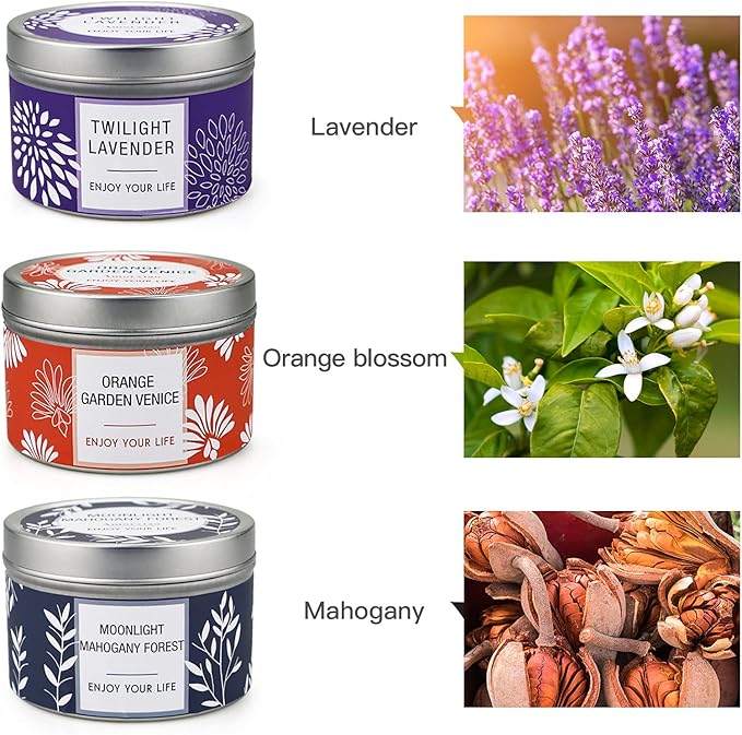 Scented Candles Gift for Women, Large 3 Pack 100 Hours Burning Time Soy Wax Candles, Bulk Value Aromatherapy Candle Set with Birthday Mothers Day Gift Box- Lavender, Orange Blossom & Mahogany Candle