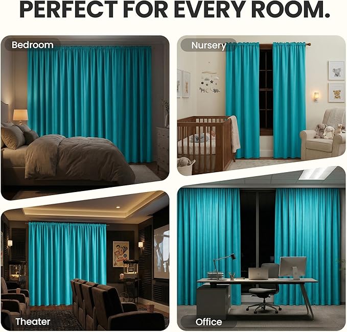 eclipse Kendall Modern Blackout Thermal Rod Pocket Window Curtain for Bedroom or Living Room (1 Panel), 42 X 54, Turquoise