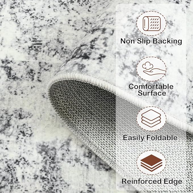 HOMORE Machine Washable Rug 6x9 Grey Rug for Living Room, Modern Neutral Rugs for Bedroom Non Slip Carpet for Kids Nursery Room, Gray Area Rugs for Dining Room Kitchen Dorm