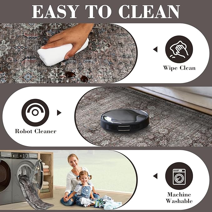 GarveeHome Runner Rugs 2x6 Vintage Printed Hallway Rugs with Non-Slip Backing, Stain-Resistant Oriental Area Rugs, Washable Farmhouse Low Pile Rugs for Kitchen, Laundry, Brown