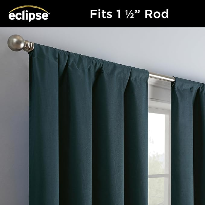 Eclipse Kendall Modern Blackout Thermal Rod Pocket Window Curtain, Insulating & Noise Reducing Curtains for Bedroom or Living Room (1 Panel), 63 in Long x 42 in Wide, Teal