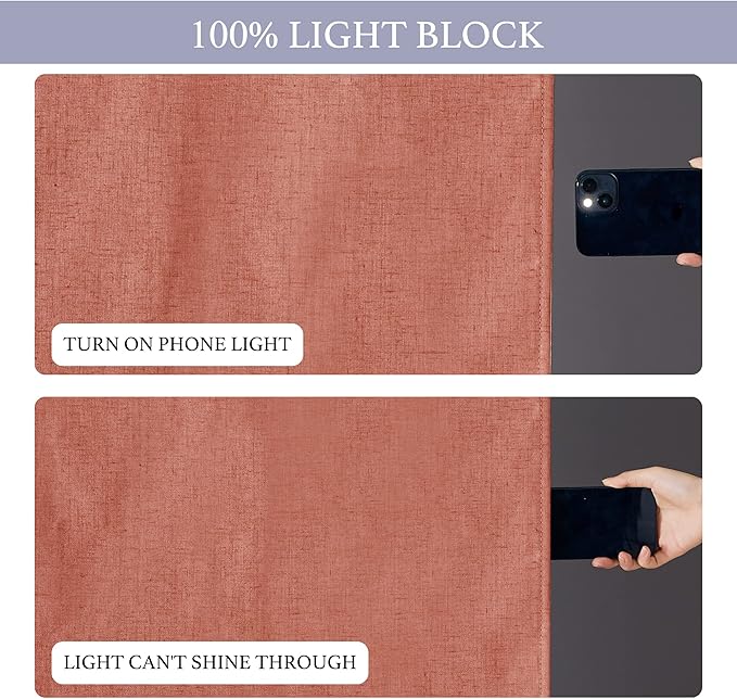 RYB HOME Front Glass Door Curtains, 100% Blackout Linen Blended Back/French Door/Closet Blinds Effortless Installation Window Shades, W26 x L40 inch, Brick Red, 1 Panel