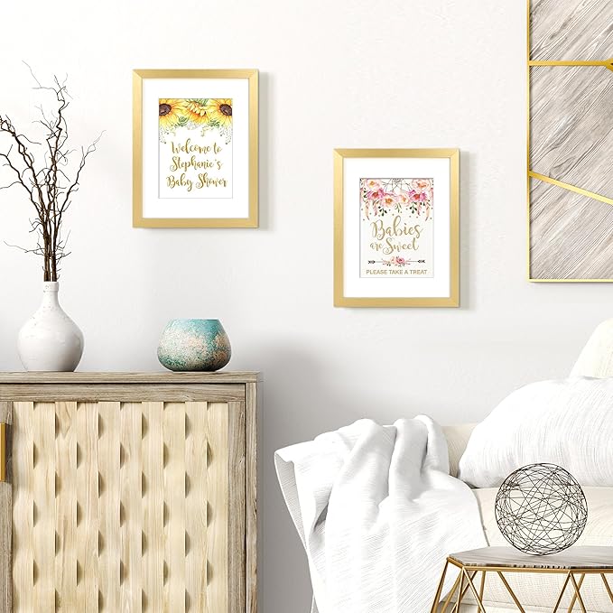 upsimples 8.5 By 11 Picture Frame, Display Pictures 6x8 with Mat or 8.5 x 11 Without, Wall Hanging Photo Frames, Gold, 1 Pack