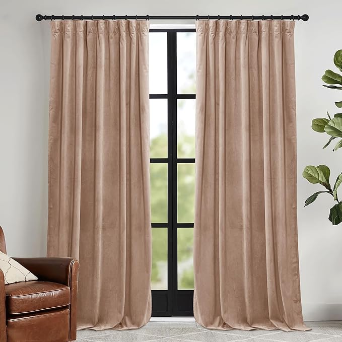 RYB HOME Blush Velvet Curtains 102 inches with Hook Belt, Soft Fabric Room Darkening Thermal Insulated Luxurious Home Decor Curtains for Living Room Bedroom, W 52" x L 102", 2 Panels Set