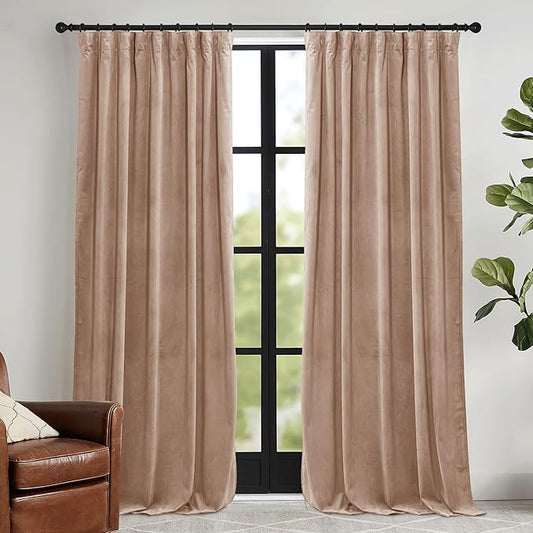 RYB HOME Blush Velvet Curtains 102 inches with Hook Belt, Soft Fabric Room Darkening Thermal Insulated Luxurious Home Decor Curtains for Living Room Bedroom, W 52" x L 102", 2 Panels Set
