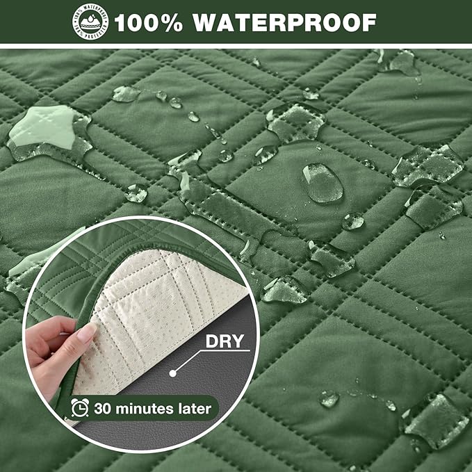 TAOCOCO 100% Waterproof Recliner Chair Cover, Non Slip Recliner Covers for Reclining Chair with Pocket, Washable Reclining Chair Cover Furniture Protector for Kids, Pets(Recliner Chair, Vine Green)