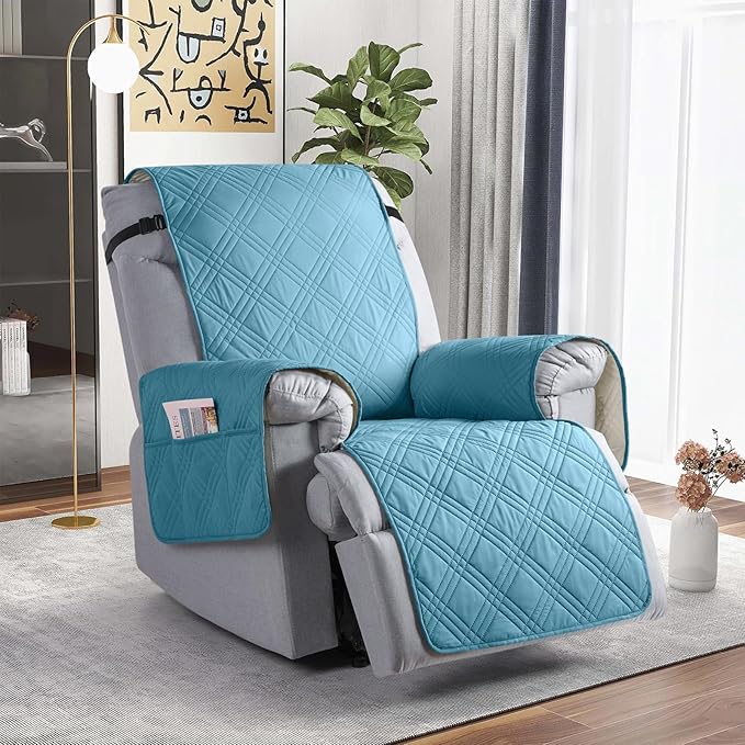 TAOCOCO Waterproof Recliner Chair Cover for Large Recliner, Oversized Recliner Covers for Recliner Chair with Pocket, Recliner Slipcover Furniture Protector for Kids Pets(28'', Sky Blue)