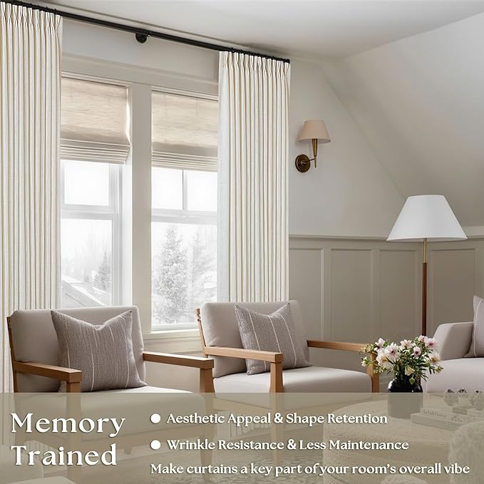 Pinch Pleated Linen Curtains 94 Inches Long for Living Room 2 Panel Set Cream Ivory Light Filtering Pinch Pleat Hooks Rings Back Tab Neutral Boho Farmhouse 94 Inch Curtain Drapes for Bedroom Window