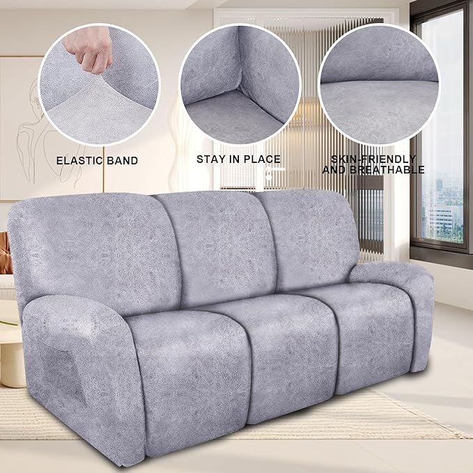ANARACHON Recliner Couch Cover Leather Look Recliner Sofa Covers for 3 Cushion Reclining Sofa Slipcovers 8-Pieces Furniture Protector Spandex Fabric Washable (3 Seater, 01 Marbling)