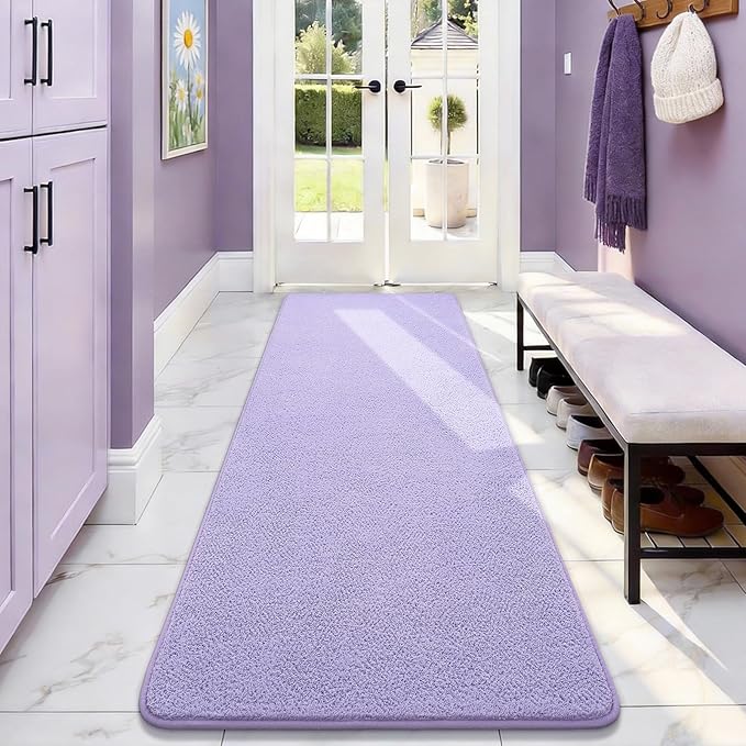 Soft Runner Rugs for Bedroom 2x6, Non Slip Runners for Hallway Kitchen Laundry Dorm Washable, Low Pile Long Rugs for Girls Kids, Light Purple