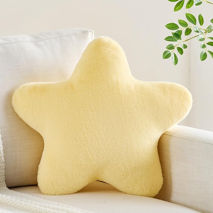 CANGHI Star Pillow 19.6" Yellow Star Shaped Decorative Throw Pillow for Couch Bed Aesthetic Plush Floor Seating Cushions with Soft Faux Rabbit Fur for Sofa Bedroom Living Room