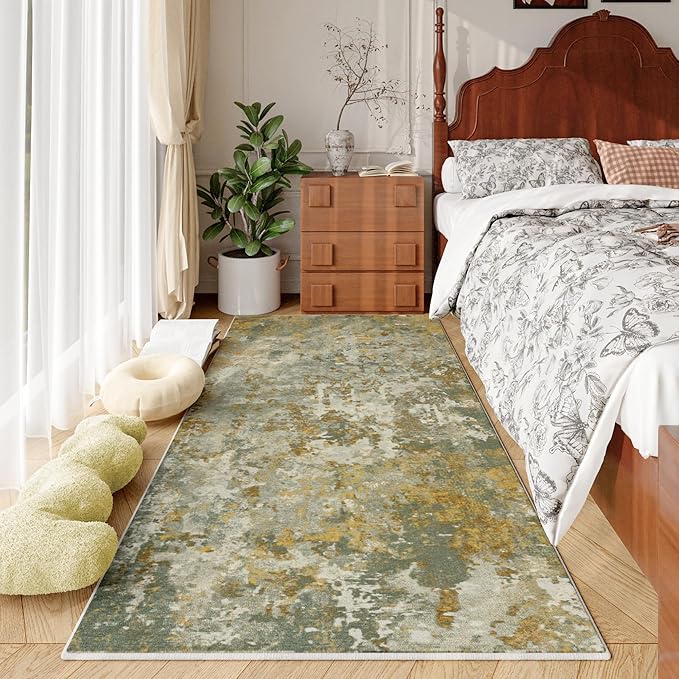 Green Rug Runners for Hallways Kitchen Non Slip Washable 2x6 Entryway Runner Rugs with Rubber Backing 6ft Long Carpet Runner for Laundry Bedroom, Low Pile Stain & Fade Resistant, Abstract Sage Green