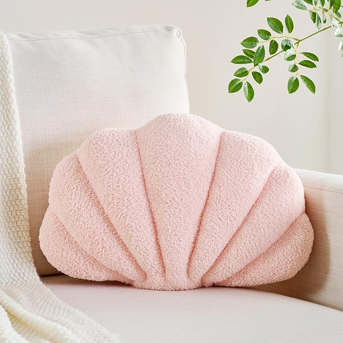 CANGHI Shell Pillow Seashell Decorative Pillow Light Pink Beachy Coastal Shell Shaped Throw Pillows 18x13 Inch Soft Ocean Beach Sea Shell Plush Pillows Cushion for Bed Couch Living Sofa Room Decor