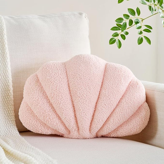 CANGHI Shell Pillow Seashell Decorative Pillow Light Pink Beachy Coastal Shell Shaped Throw Pillows 18x13 Inch Soft Ocean Beach Sea Shell Plush Pillows Cushion for Bed Couch Living Sofa Room Decor