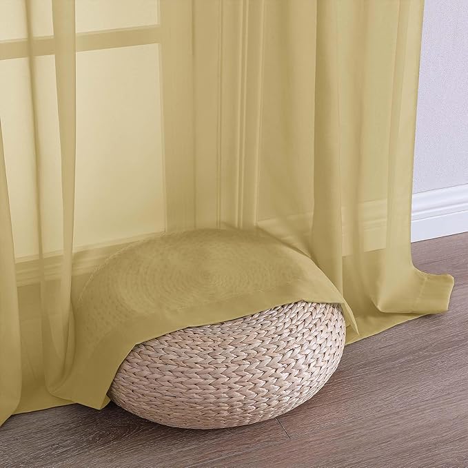 OWENIE Gold Sheer Curtains 120 Inches Long 2 Panels Set, Airy Lightweight Sheer Gold Curtains for Living Room Bedroom, Farmhouse Voile Filmy Rod Pocket Curtains Drapes, 2 Pcs, Each 59" Wx120 L Inch