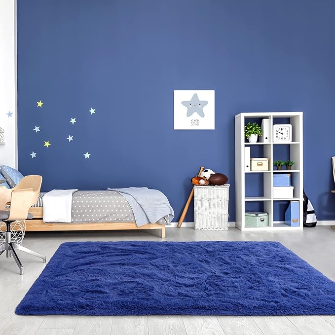 Noahas Fluffy Navy Blue 4x6 Area Rugs for Bedroom Living Room,Thick Shag Throw Floor Carpet,Soft Shaggy Bedside Non-Slip Plush Dorm Nursery Kids Rug