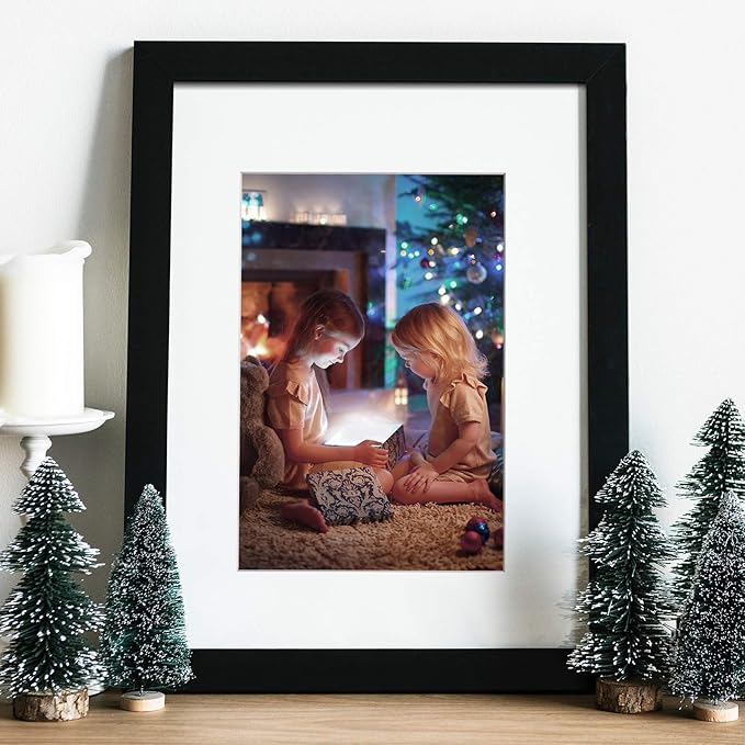 Egofine 11x14 Picture Frames Made of Solid Wood 2 PCS Black Covered by Plexiglass - for Table Top and Wall Mounting for Pictures 8x10 or 5x7 with Mat Horizontally or Vertically Display Photo Frame