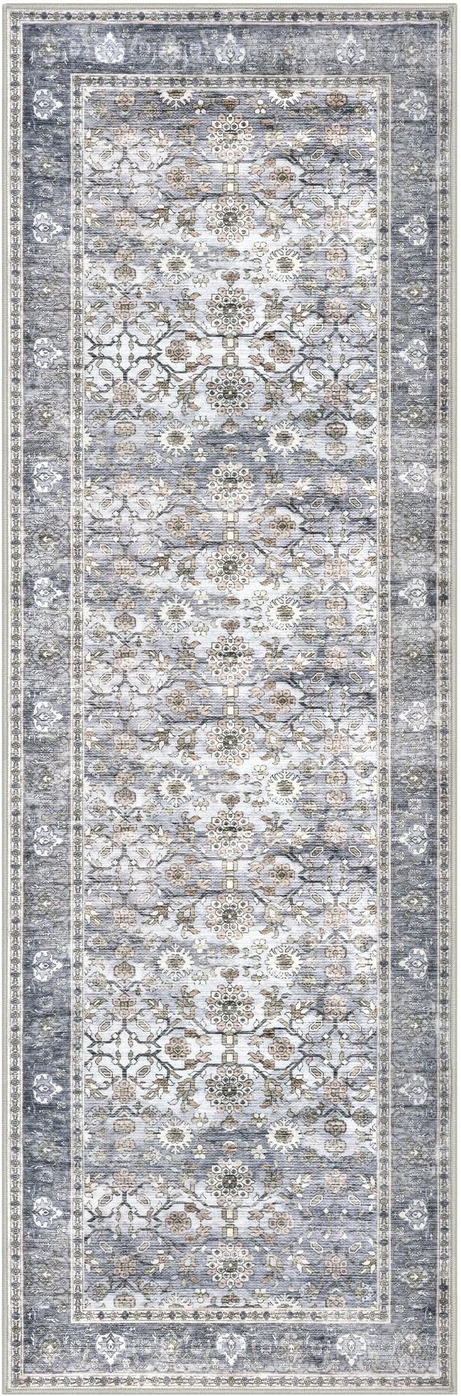 KUTA Vintage Wide Runners for Hallways 3x8 ft Washable Kitchen Runner Non Slip Rubber Backed Grey Blue Hall Runners Entryway Runner Rugs Floor Carpet for Indoor Backdoor Bedroom Kitchen