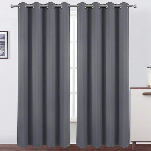 LEMOMO Blackout Curtains 52 x 84 Inch Long Grey Curtains Set of 2 Panels Thermal Insulated Room Darkening Curtains for Bedroom