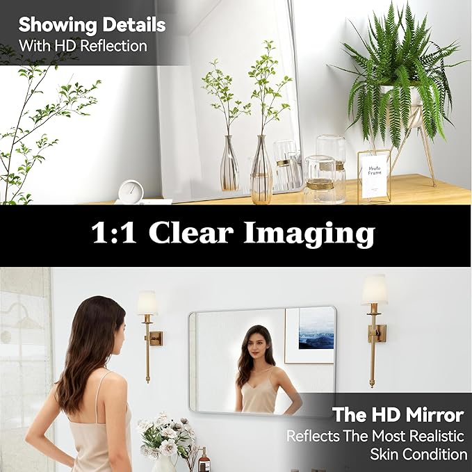 SCWF-GZ 20x30 Rectangle Mirror Full Length Wall Mounted Hanging or Against Wall Metal Frame Dressing Make-up Mirrors for Entryway Bedroom Bathroom Living Room 20 30 inch Silver