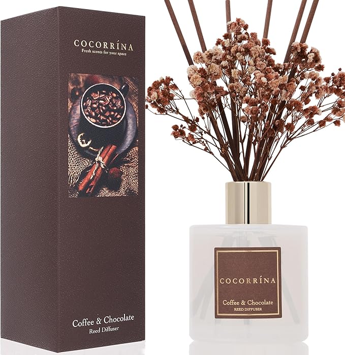 Cocorr??na Reed Diffuser Sets - Coffee & Chocolate Scented Diffuser with Sticks Home Fragrance Reed Diffuser for Bathroom Shelf Decor