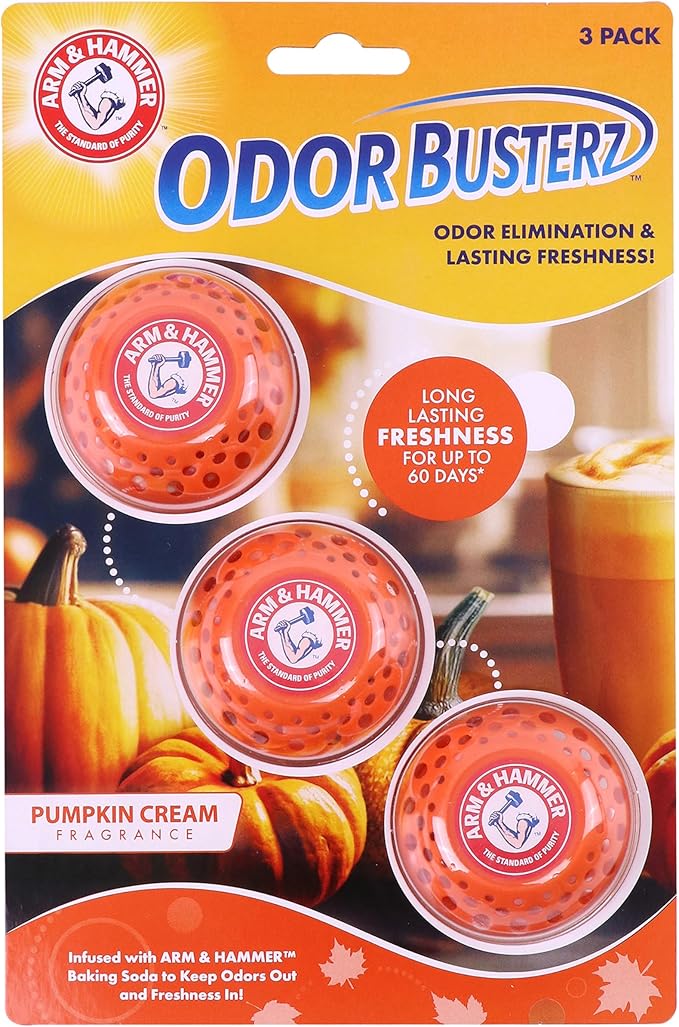 Arm & Hammer OdorBusterz?? Odor Eliminator Balls, Pumpkin Cream, 3 Count ?€? Baking Soda Odor Control for Closets, Drawers, Hampers & Small Spaces