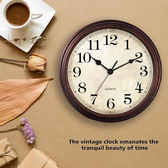 HYLANDA Wall Clock, 9 Inch Silent Non Ticking Classic Battery Operated Clocks, Decorative for Living Room, Bedrooms, Bathroom, Kitchen Office (Bronze)