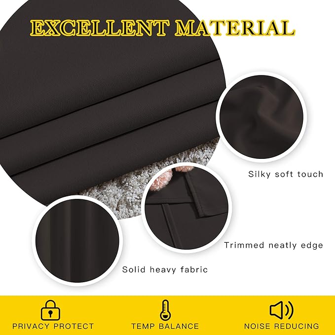 NICETOWN Blackout Curtain Panels 72 inches Length - Light Reducing Thermal Insulated Solid Grommet Room Darkening for Bedroom/Night Shift (Set of 2, 46 inches Wide, Toffee Brown)