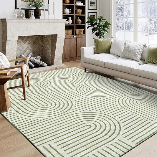 ROYHOME Washable Rug 5x7 Area Rugs for Living Room, Abstract Rug for Bedroom, Soft Rainbow Non Slip Throw Rugs with Rubber Back, Low Pile Stain Resistant Boho Geometric Carpet for Dining Room, Green