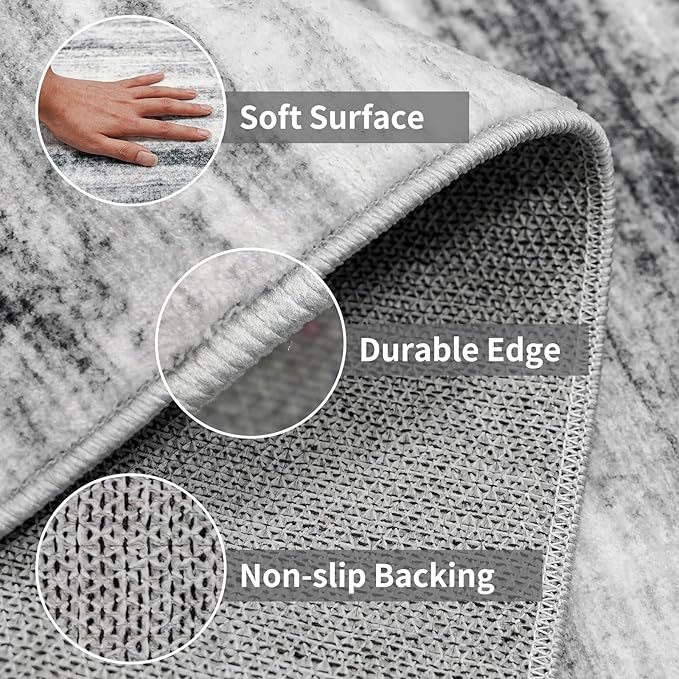 3x16 Washable Hallway Runner Rug: Extra Long Runners for Entryway Living Room Dining Room - Stain and Water Resistant Rugs with Non-Slip Backing - Soft Low-Pile Carpet 16ft Grey