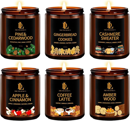 Winter Candle Set, 6 Pack Soy Candles for Home,Candle Gifts for Women Men, Winter Scents of Gingerbread/Apple Cinnamon/Coffee Latte/Pine Cedarwood/Amber Wood/Cashmere Sweater