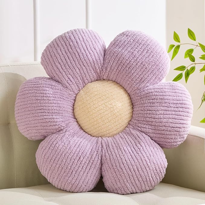 XIAIJIA Flower Pillow Flowers Shaped Pillow Cushion Decorative Daisy Pillow for Bed Cute Throw Pillow Flower Floor Pillow Soft Seat Cushion Purple Cushion 19.6"
