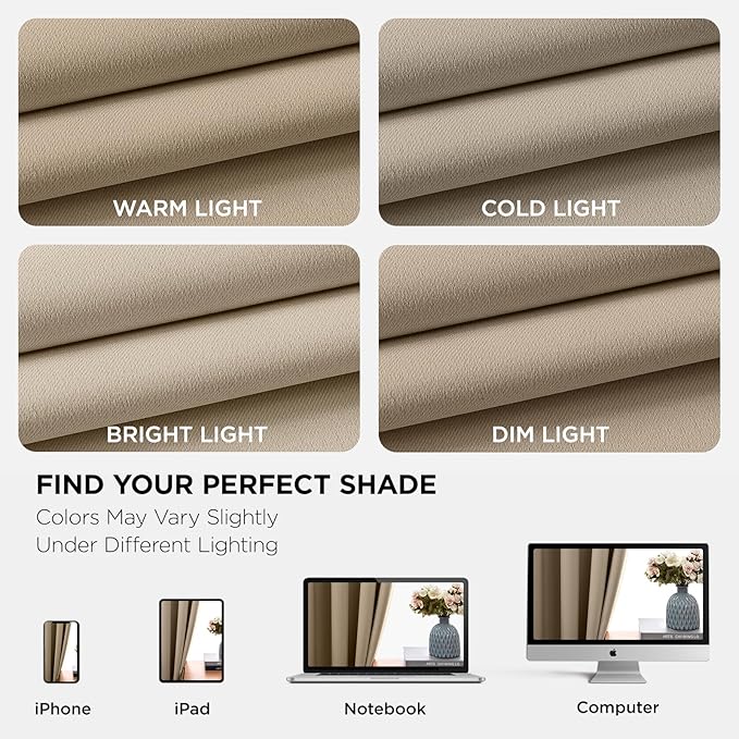 Joydeco Blackout Curtains 45 Inch Length 2 Panels Set, Thermal Insulated Long Curtains& Drapes 2 Burg, Room Darkening Grommet Drapes for Living Room Bedroom Window (W52 x L45 Inch, Light Beige)