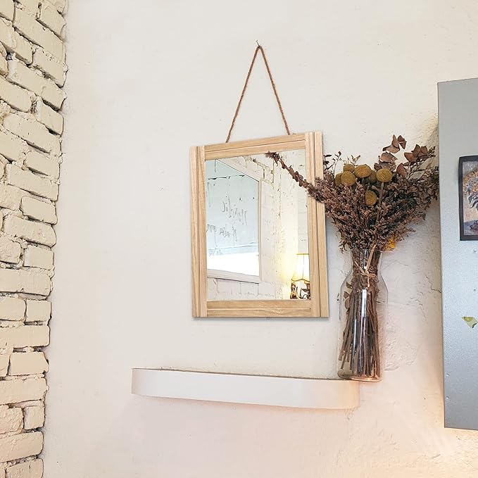 AAZZKANG Rustic Mirrors for Wall with Rectangular Wood Frame Decorative for Farmhouse Bedroom Bathroom Living Room Home Office