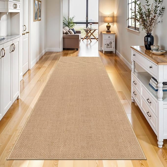 Jute 2x8 Runner Rug for Hallway: Washable Faux Jute Runners Indoor Farmhouse Style - Carpet Non-Slip Backing - Non Slip Narrow Floor Runners for Entryway Kitchen Living Room (Beige,2x8)