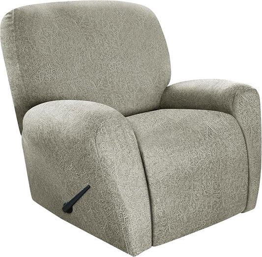 ANARACHON Recliner Chair Covers Leather Look, 4 Pieces Recliner Covers Non Slip, Soft Slipcovers for Large Recliners, Furniture Protector Washable for Pets (1 Seater, 05 Beige)