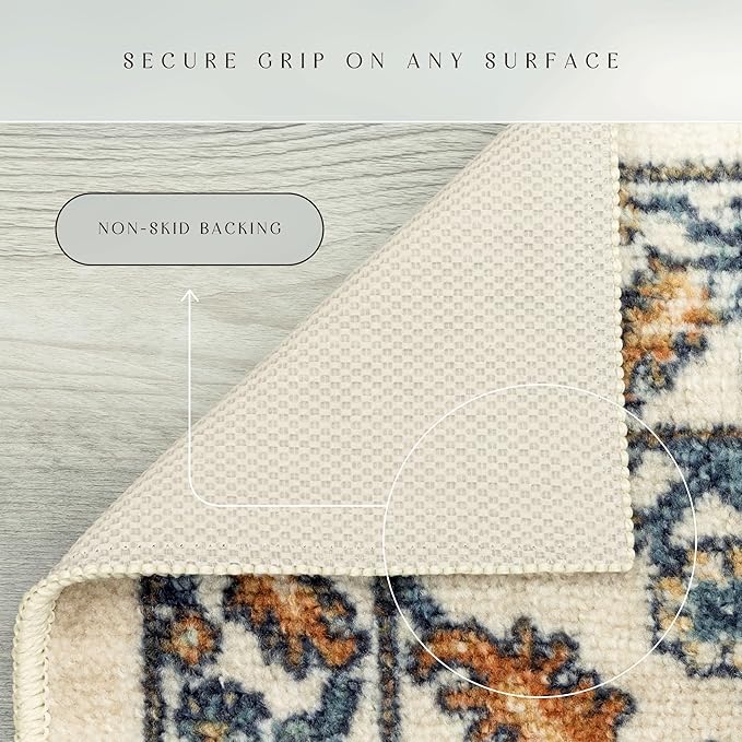 Maples Rugs Benton Oriental Area Rugs – Made in USA – Washable, Non-Slip, Low Profile Indoor Rug for Entryway, Foyer, Kitchen, and Bathroom, 30" x 46", Beige