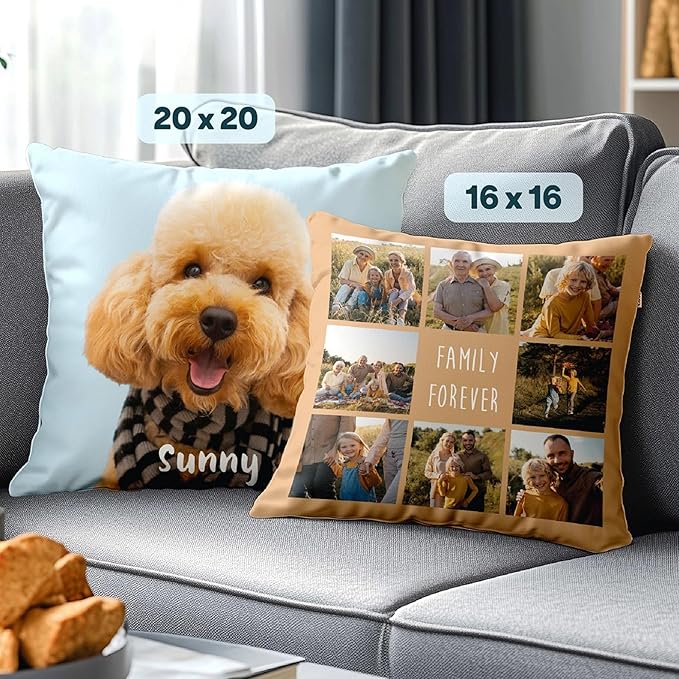 Fabric Textile Products Custom Pillow - USA Made - Personalized Pillows with Picture Collage - Throw Pillow - Personalized Gift - Grandparent & Couples Gifts - Pet Pillow - Kids Pillows (20"x20")