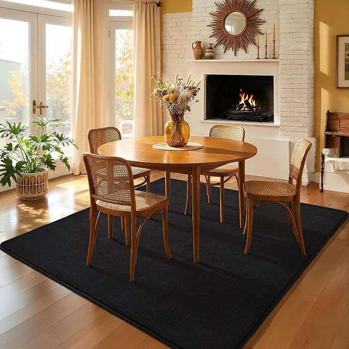 Amearea 5x5 Square Area Rugs for Bedroom Living Room, Modern Black Thickened Memory Foam Rug, Fluffy Indoor Washable Rugs Non Slip Minimalist Carpet for Kids Boys Girls Dorm Nursery Room Decor