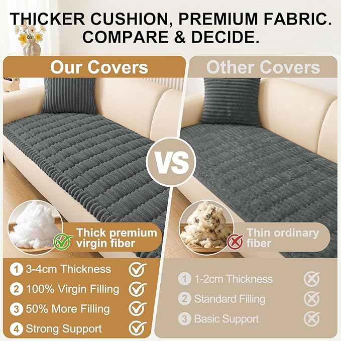 Smiry Couch Cover for Dogs Washable, Non Slip Fuzzy Pet Couch Covers for 3 Cushion Sofa Pet Friendly, Thick Soft Sofa Slipcovers Cushion Protector (Dark Grey, 27.6" x 82.7")