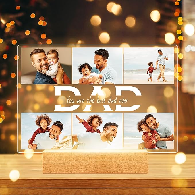 Personalized DAD Picture Frames, Customized Photo Frame with Night Light, Custom Picture Frames, Best Dad Ever Gifts, Personalized Birthday Gifts for Dad from Daughter Son Wife