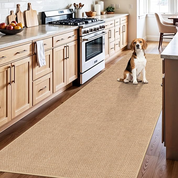 3x10 Runner Rug for Hallways: Washable Non Slip Kitchen Extra Long Jute Runners - Carpet for Bathroom Office Laundry Dining Living Room - Durable Floor Mat Boho Farmhouse Decor (Beige,3x10)