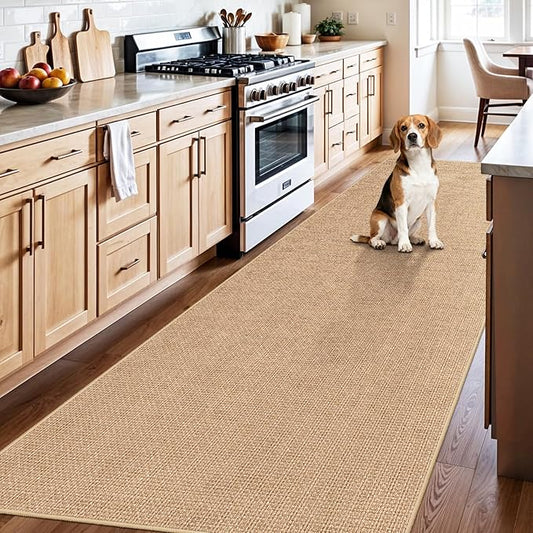 3x10 Runner Rug for Hallways: Washable Non Slip Kitchen Extra Long Jute Runners - Carpet for Bathroom Office Laundry Dining Living Room - Durable Floor Mat Boho Farmhouse Decor (Beige,3x10)