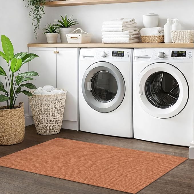 IOHOUZE Washable Runner Rug 2x5 Non Slip Runners for Hallways Entryway Runner Indoor, Kitchen Throw Rug Woven Cotton Floor Carpet for Hall Entrance Bedroom, Rustic Orange