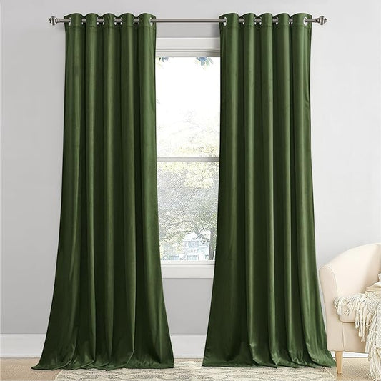 StangH Wide Moss Green Velvet Curtains 2 Panels Set - Light Filtering Vertical Christmas Drapes 90 inches Long, Super Soft Green Curtains Temperature Balance for Bedroom/Living Room, W62 x L90
