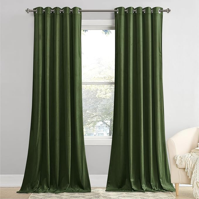StangH Moss Green Velvet Curtains 62 inch Width, Soft Thick Christmas Backdrops for Holiday Party, Green Window Drapes Room Darkening with Grommet for Living Room/Porch, W62 x L84, 2 Panels